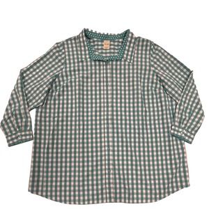 Women's Blair Button Up Green & White Checked Long Sleeve Shirt Size 3XL
